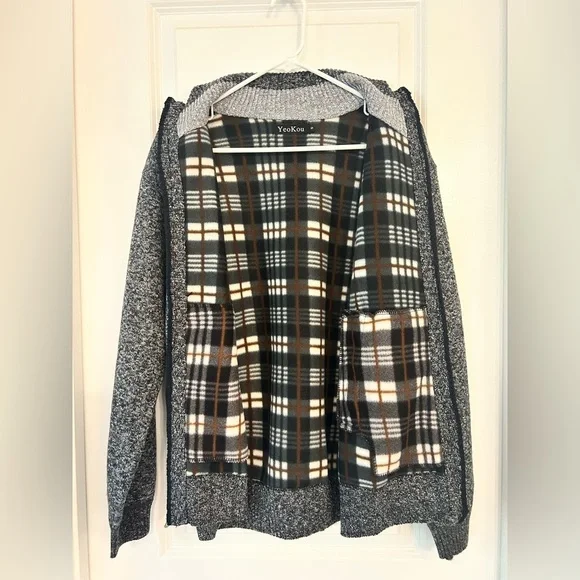 YeoKou Men’s Gray Full-Zip Sweater Jacket with Fleece Lining – Size Small - Picture 5 of 6